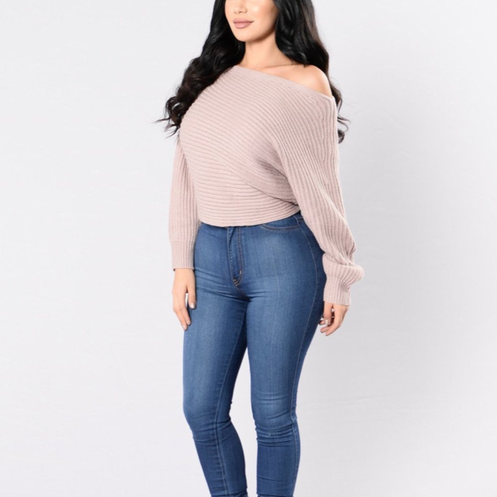 blush pink fashion nova off the shoulder sweater